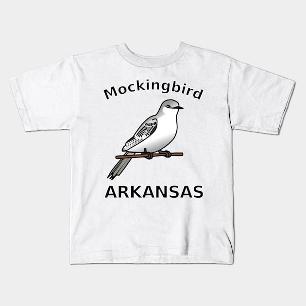 Mockingbird, State Bird of Arkansas Kids T-Shirt by denip